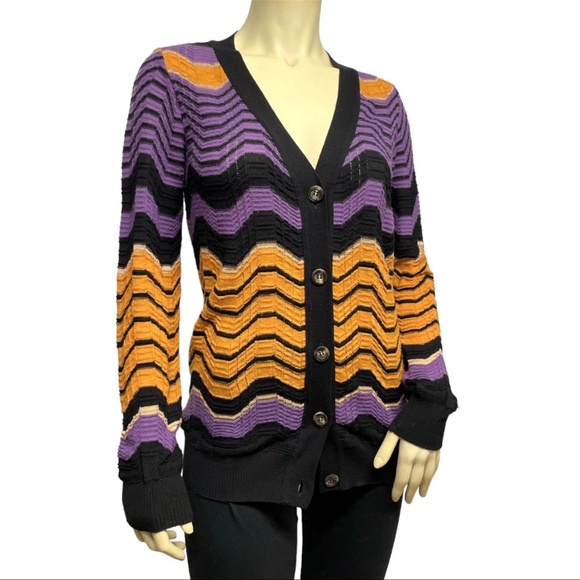 M MISSONI Italy Classic Knit Cardigan Sweater Chevron Zigzag Lightweight 44 M - Picture 5 of 13